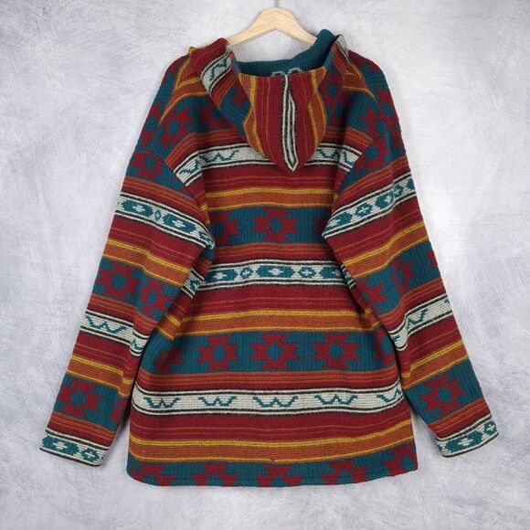 Vintage Woolrich Poncho Jacket Men Large Wool Aztec Hooded Baja Jacket USA - Picture 9 of 16